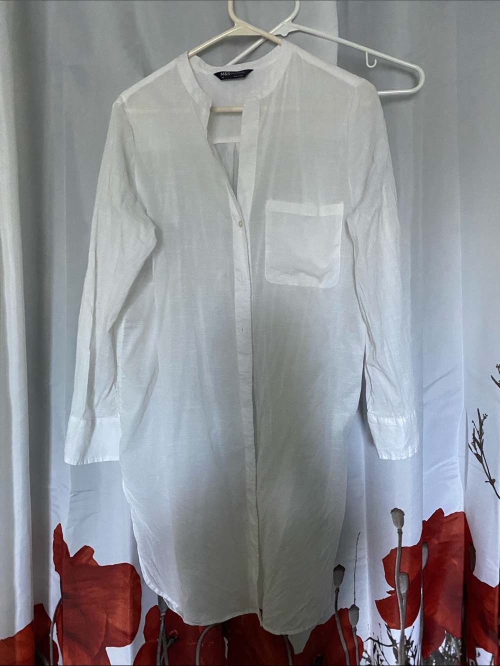 Marks & Spencer White Long Button-Down Tunic / Cover Up Shirt Size M